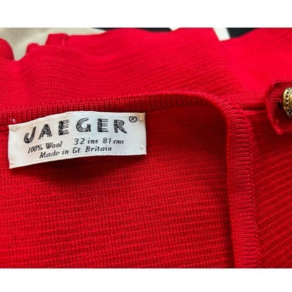 Vintage Great Britain JAEGER RED DB Cardigan Sweater Jacket Epaulettes Wool XS S - Picture 8 of 8